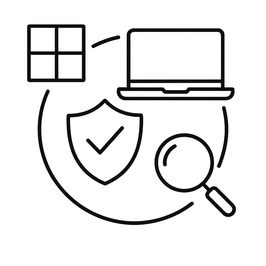 IT technician performing device and network security check for business systems